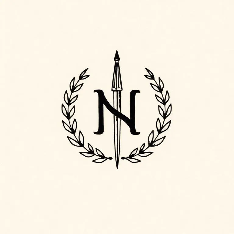 Stylized ink monogram badge in a blackwork style