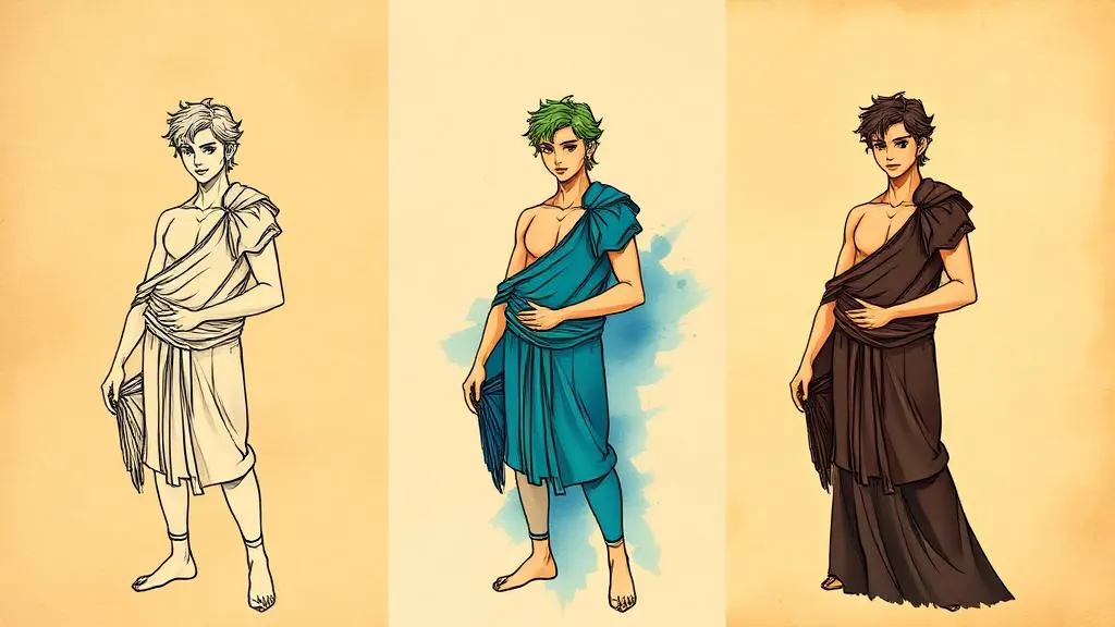 One character illustrated in three different art styles